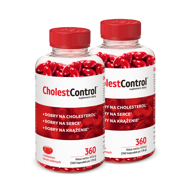 Suplement diety CholestControl wspiera zdrowie serca oraz kontrolę poziomu cholesterolu dzięki zawartości steroli roślinnych.