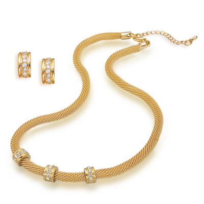 Komplet złotej biżuterii: naszyjnik i kolczyki