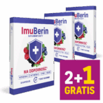 ImuBerin to suplement diety wzmacniający odporność, zawierający witaminę C, D, cynk i selen, dostępny w promocji 2+1 gratis.
