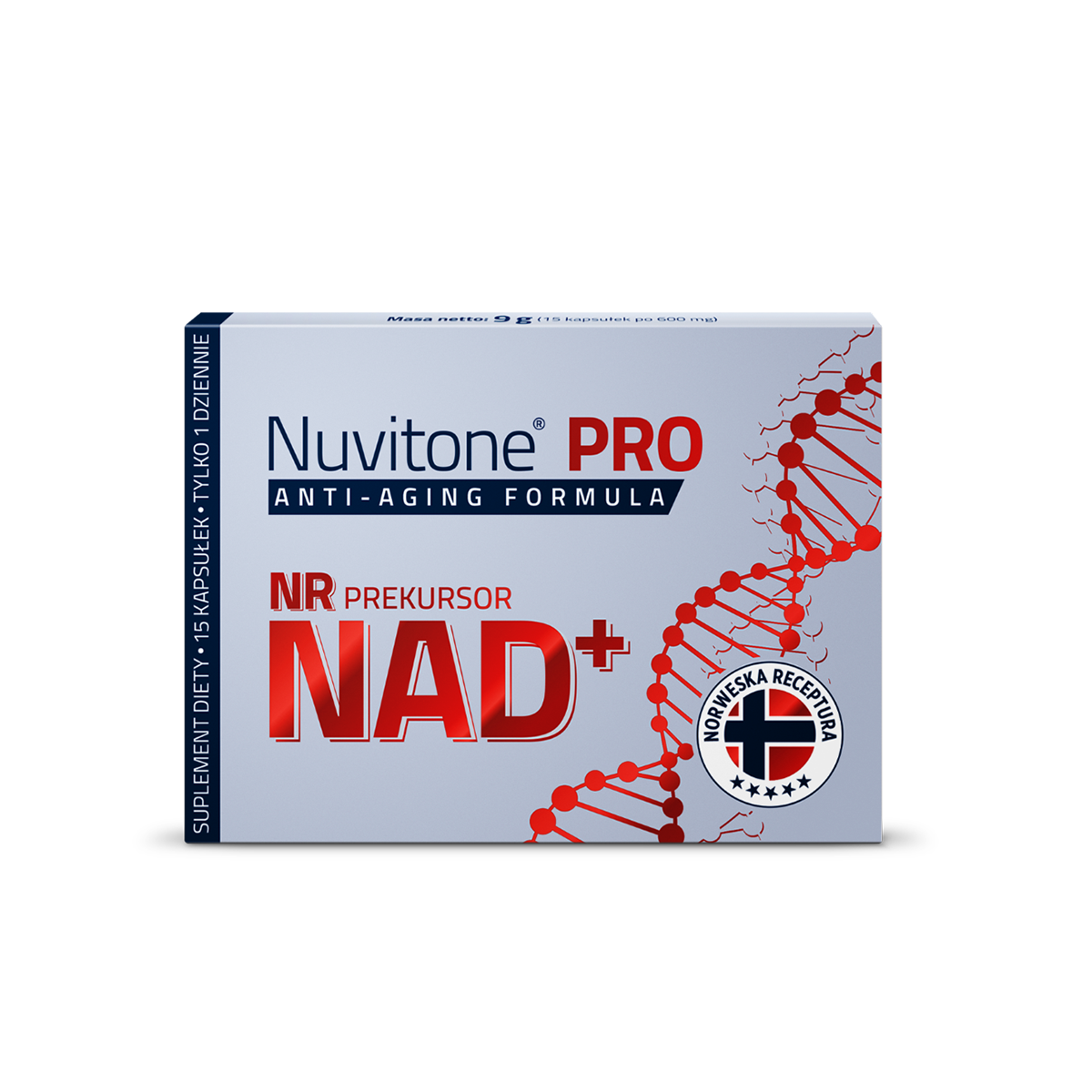 Nuvitone PRO to suplement diety zawierający NR, który działa jako prekursor NAD+ i wspomaga procesy anti-aging.